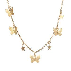New Butterflies and Stars Gold Necklace
